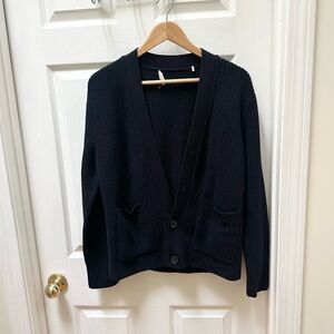 Sandro Navy Blue Knit Cardigan ribbed l large